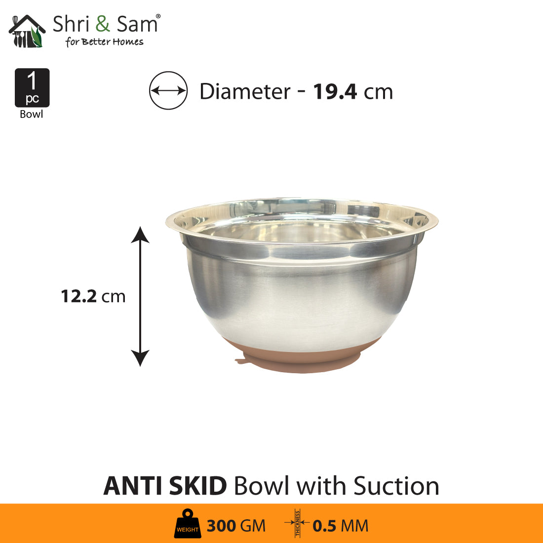 Stainless Steel Anti-Skid Mixing Bowl with suction