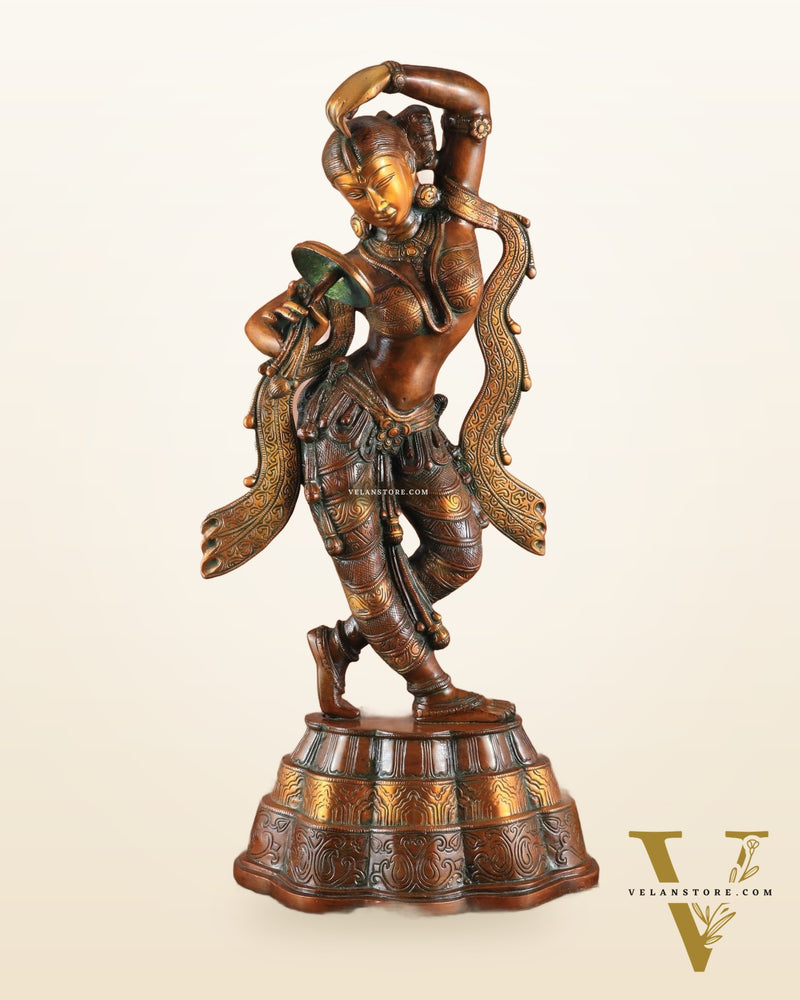 23" Apsara Statue Applying Vermillion (Sindoor) | Handmade Brass Murti