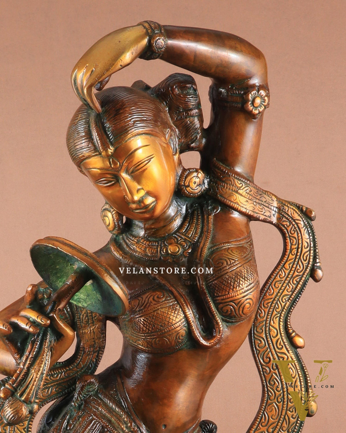 23" Apsara Statue Applying Vermillion (Sindoor) | Handmade Brass Murti