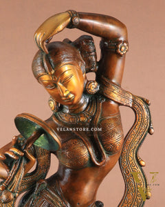 23" Apsara Statue Applying Vermillion (Sindoor) | Handmade Brass Murti