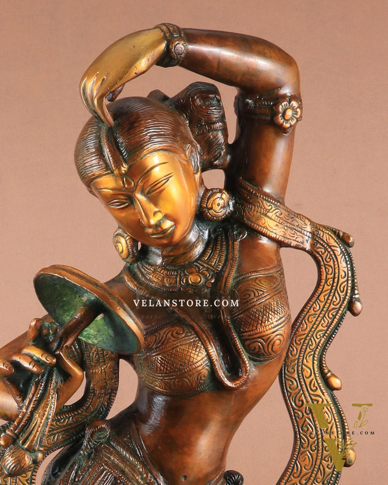 23" Apsara Statue Applying Vermillion (Sindoor) | Handmade Brass Murti
