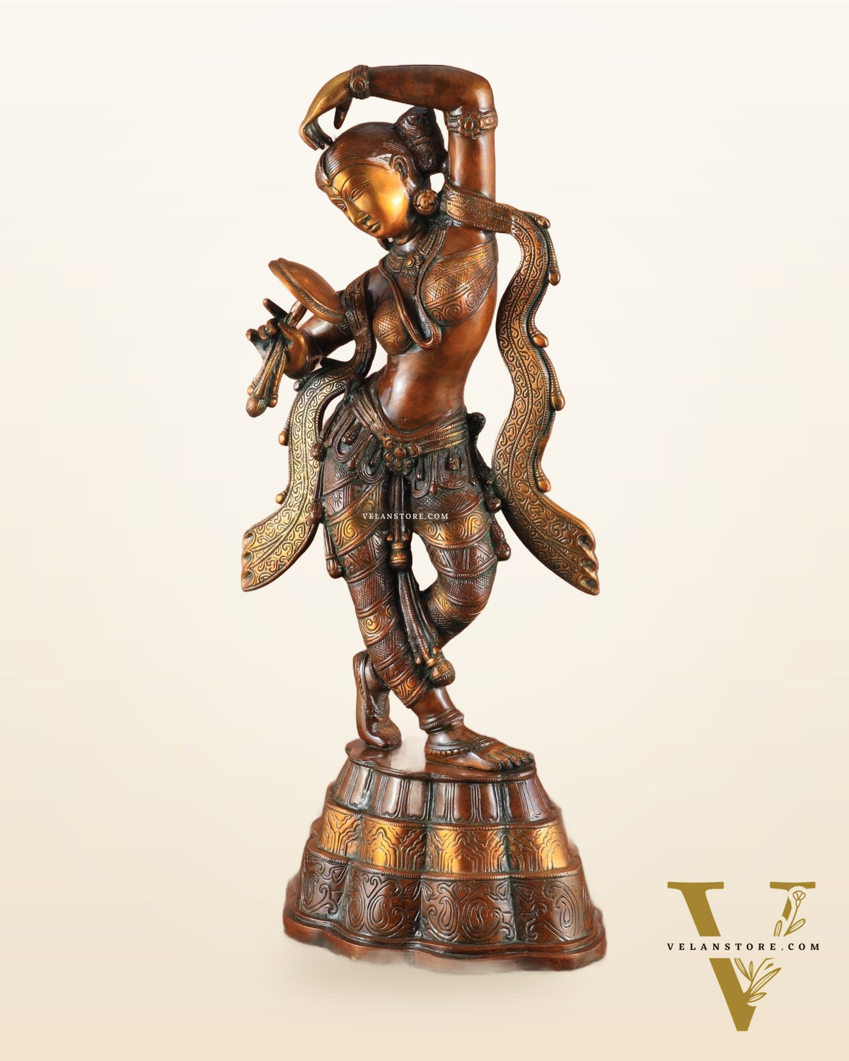 23" Apsara Statue Applying Vermillion (Sindoor) | Handmade Brass Murti