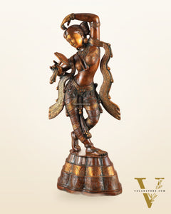 23" Apsara Statue Applying Vermillion (Sindoor) | Handmade Brass Murti