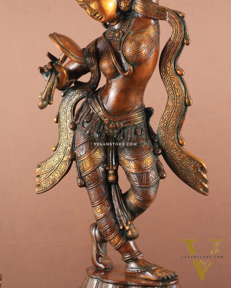 23" Apsara Statue Applying Vermillion (Sindoor) | Handmade Brass Murti