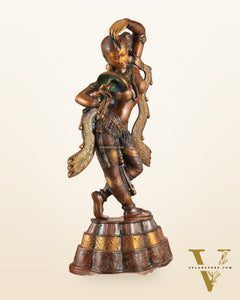 23" Apsara Statue Applying Vermillion (Sindoor) | Handmade Brass Murti