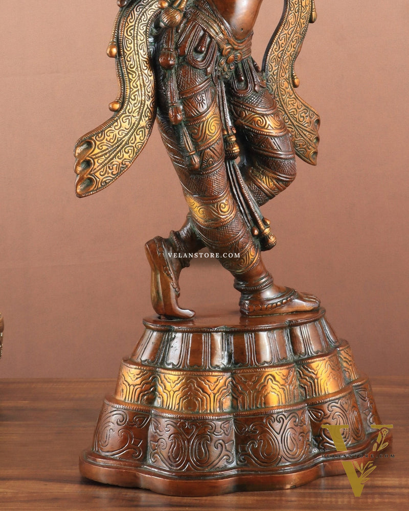 23" Apsara Statue Applying Vermillion (Sindoor) | Handmade Brass Murti