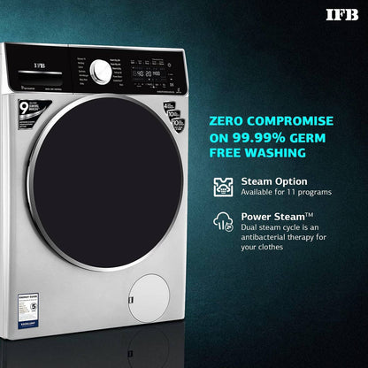 IFB 8.5/6.5 kg 5 Star Inverter Fully Automatic Front Load Washer Dryer (Executive ZXS, Power Steam Wash, Silver)