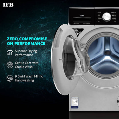 IFB 8.5/6.5 kg 5 Star Inverter Fully Automatic Front Load Washer Dryer (Executive ZXS, Power Steam Wash, Silver)