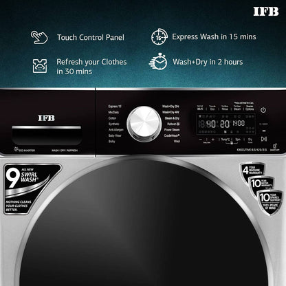 IFB 8.5/6.5 kg 5 Star Inverter Fully Automatic Front Load Washer Dryer (Executive ZXS, Power Steam Wash, Silver)