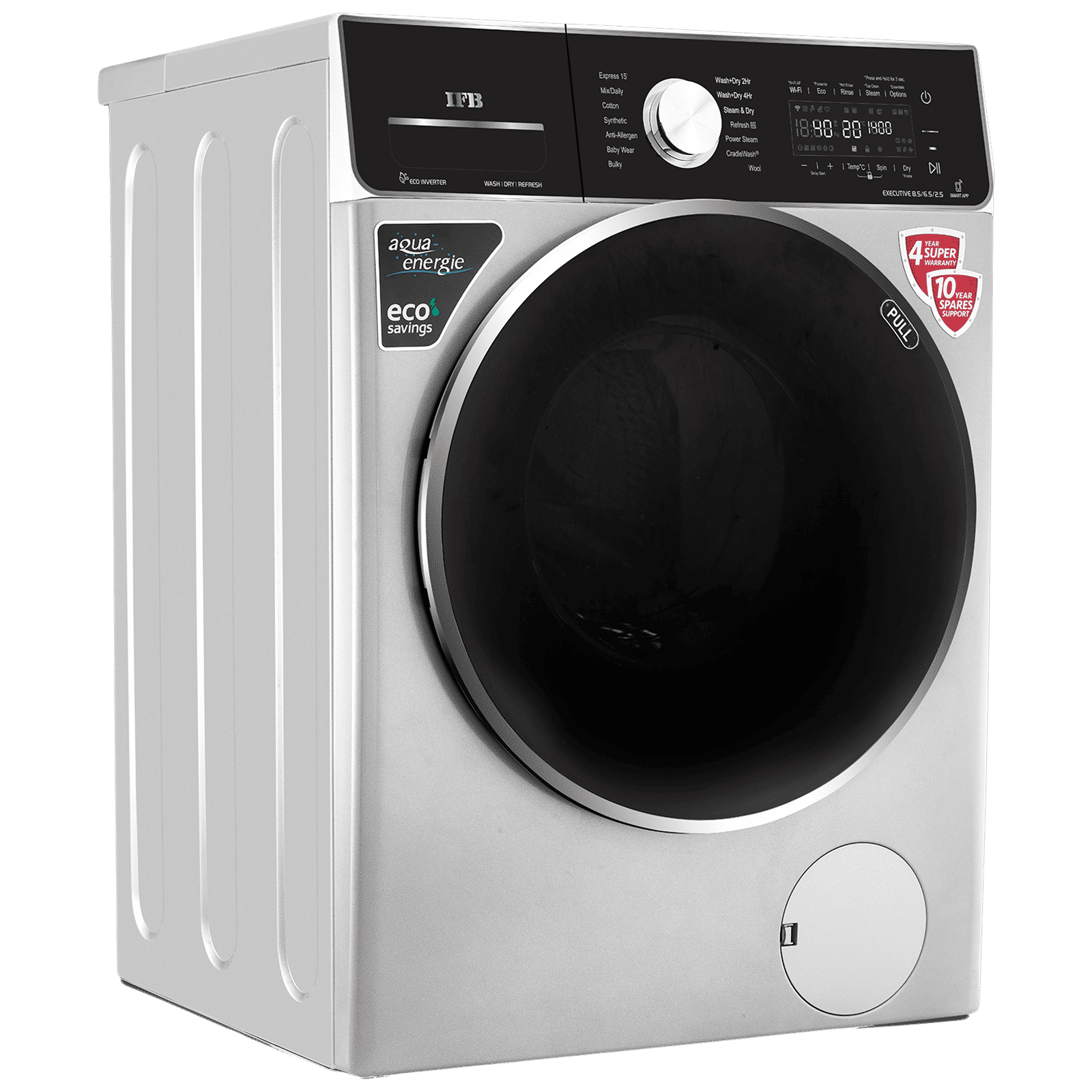 IFB 8.5/6.5 kg 5 Star Inverter Fully Automatic Front Load Washer Dryer (Executive ZXS, Power Steam Wash, Silver)