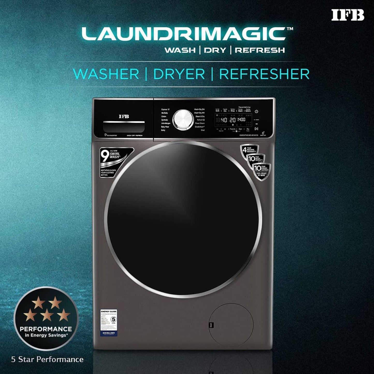 IFB 8.5/6.5 kg 5 Star Inverter Fully Automatic Front Load Washer Dryer (Executive ZXM, Power Steam Wash, Mocha)