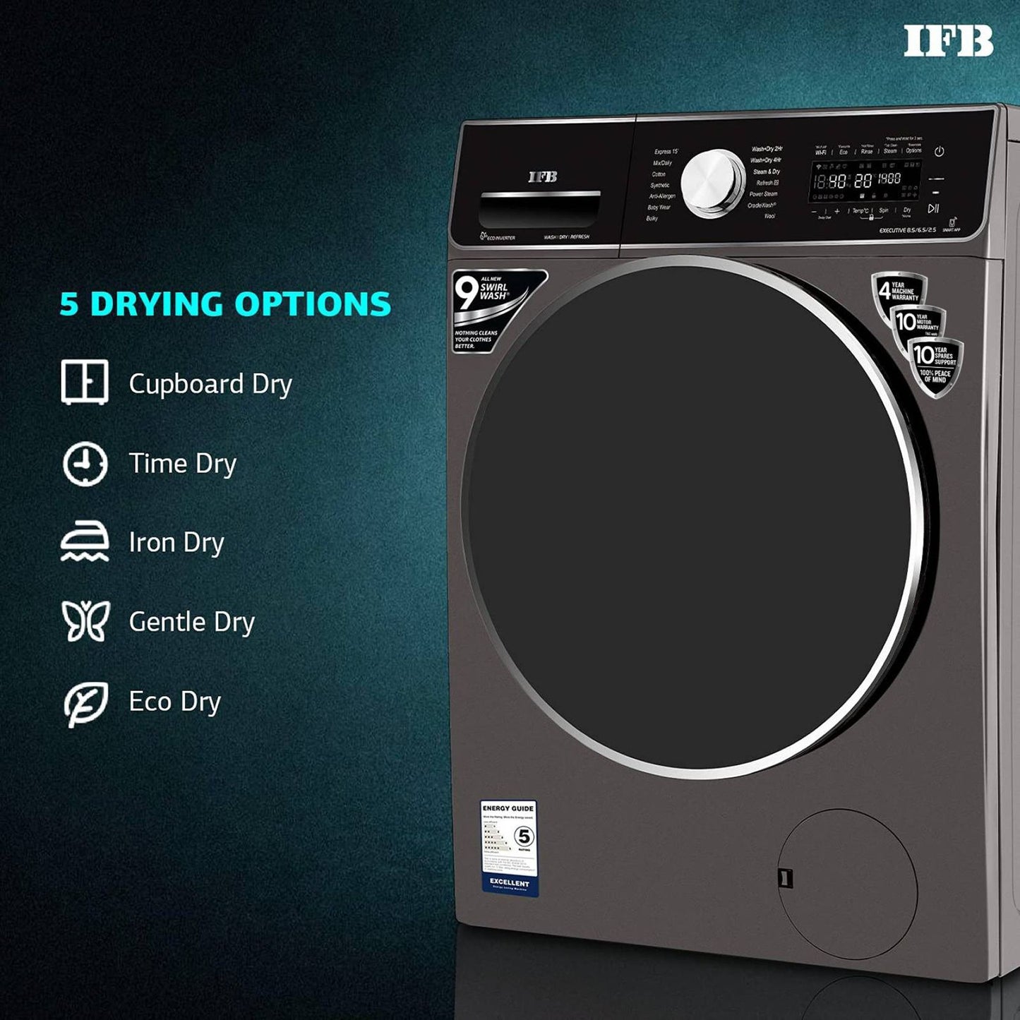 IFB 8.5/6.5 kg 5 Star Inverter Fully Automatic Front Load Washer Dryer (Executive ZXM, Power Steam Wash, Mocha)