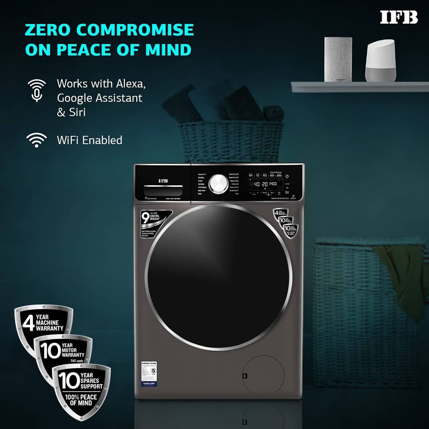 IFB 8.5/6.5 kg 5 Star Inverter Fully Automatic Front Load Washer Dryer (Executive ZXM, Power Steam Wash, Mocha)