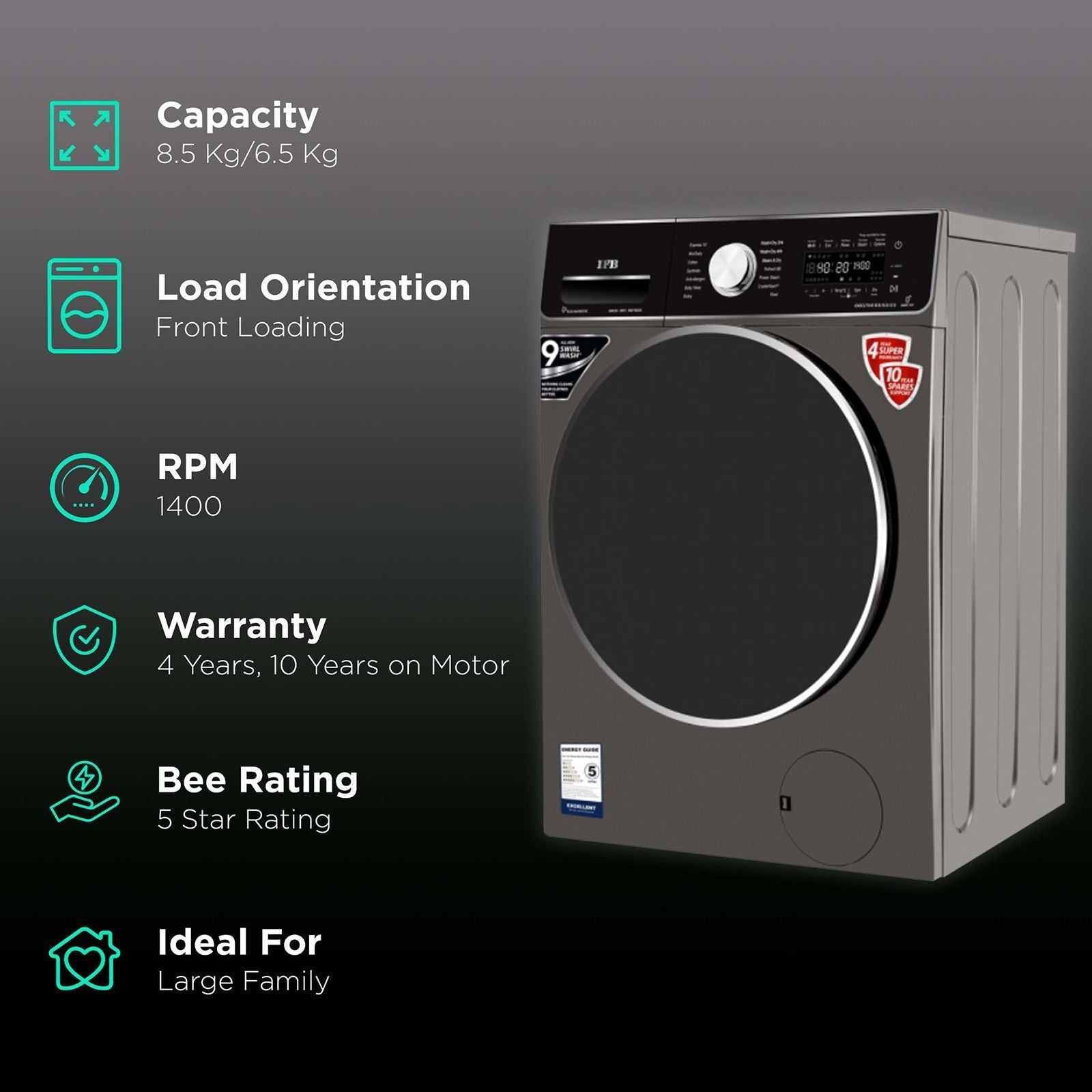 IFB 8.5/6.5 kg 5 Star Inverter Fully Automatic Front Load Washer Dryer (Executive ZXM, Power Steam Wash, Mocha)