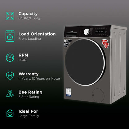 IFB 8.5/6.5 kg 5 Star Inverter Fully Automatic Front Load Washer Dryer (Executive ZXM, Power Steam Wash, Mocha)