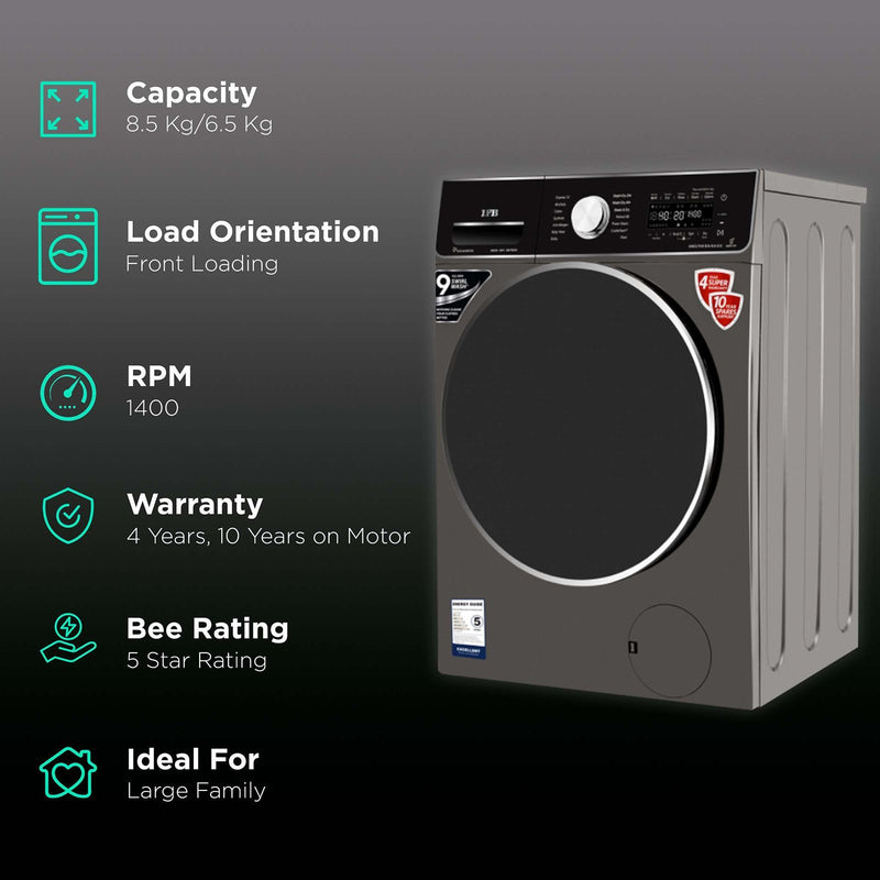 IFB 8.5/6.5 kg 5 Star Inverter Fully Automatic Front Load Washer Dryer (Executive ZXM, Power Steam Wash, Mocha)