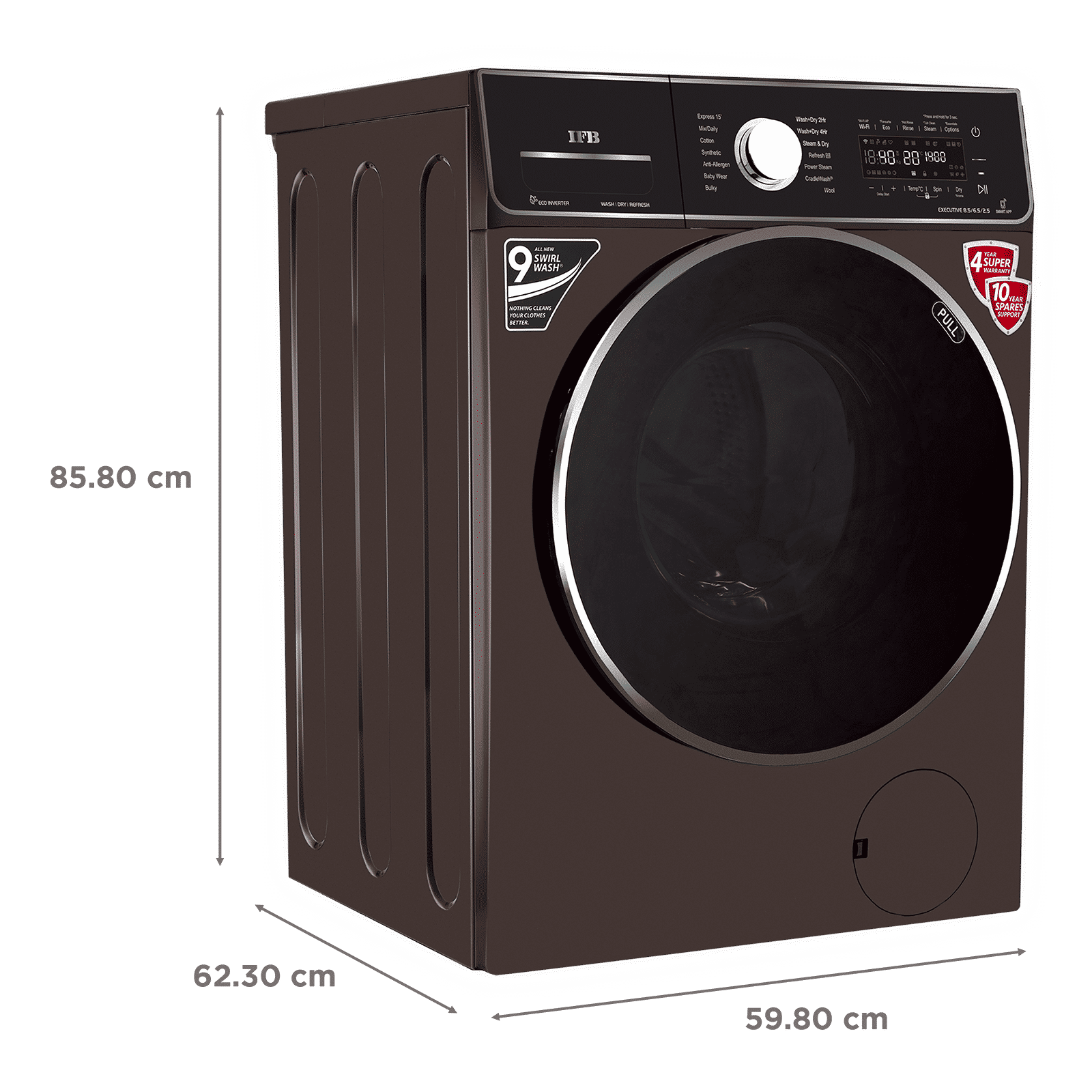 IFB 8.5/6.5 kg 5 Star Inverter Fully Automatic Front Load Washer Dryer (Executive ZXM, Power Steam Wash, Mocha)