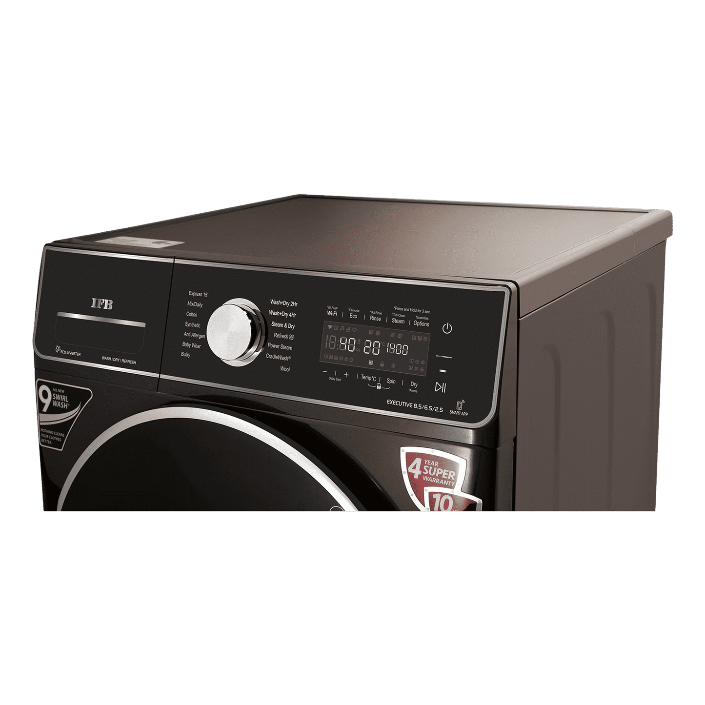 IFB 8.5/6.5 kg 5 Star Inverter Fully Automatic Front Load Washer Dryer (Executive ZXM, Power Steam Wash, Mocha)