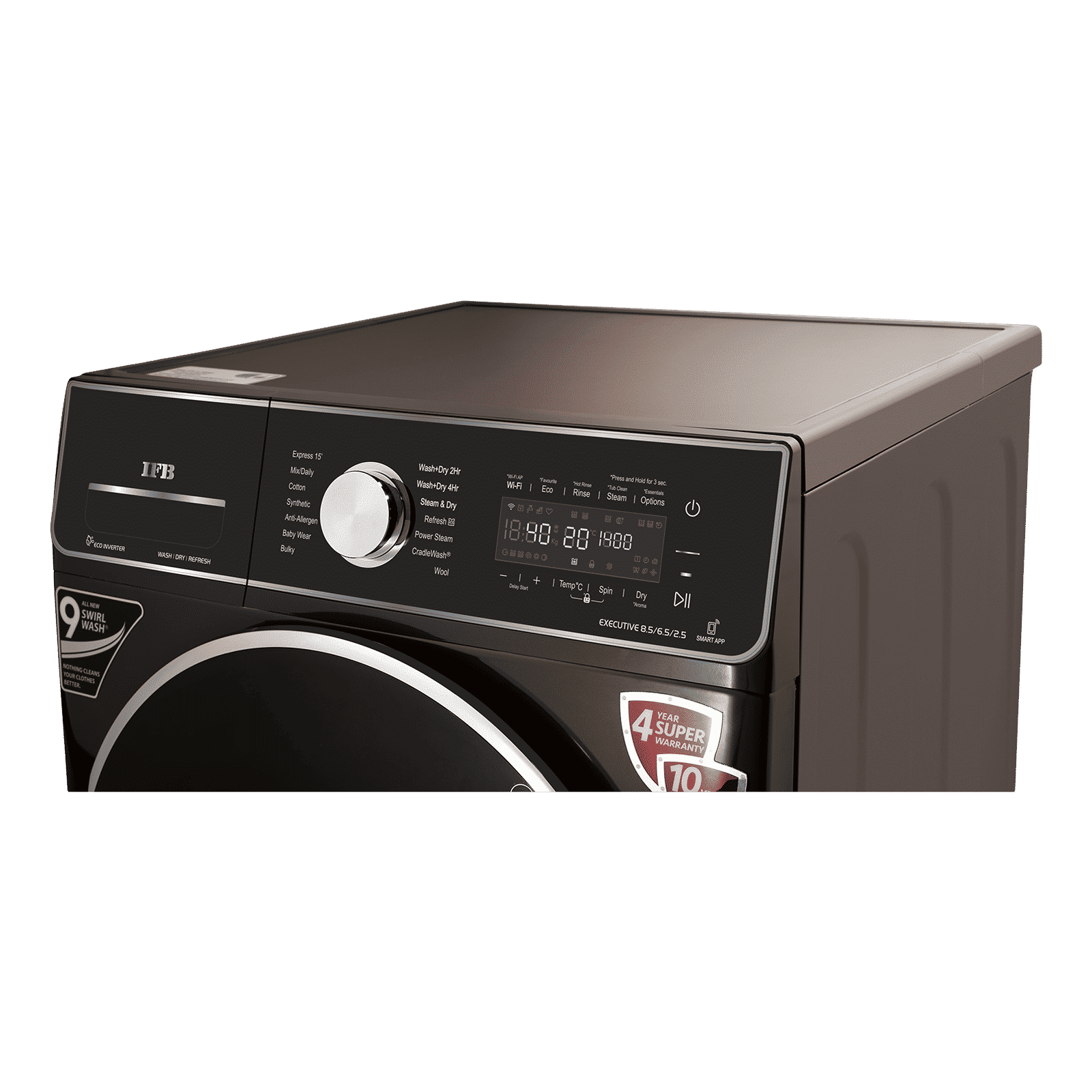 IFB 8.5/6.5 kg 5 Star Inverter Fully Automatic Front Load Washer Dryer (Executive ZXM, Power Steam Wash, Mocha)