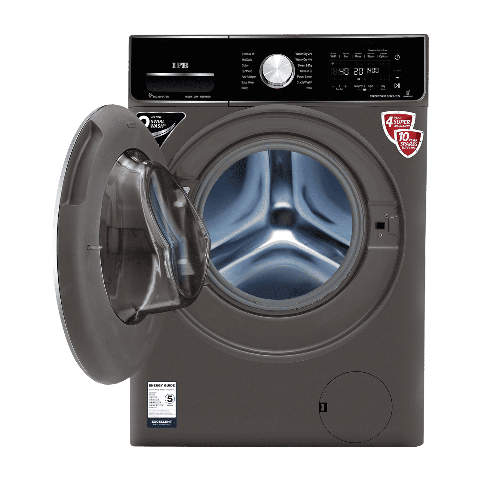 IFB 8.5/6.5 kg 5 Star Inverter Fully Automatic Front Load Washer Dryer (Executive ZXM, Power Steam Wash, Mocha)