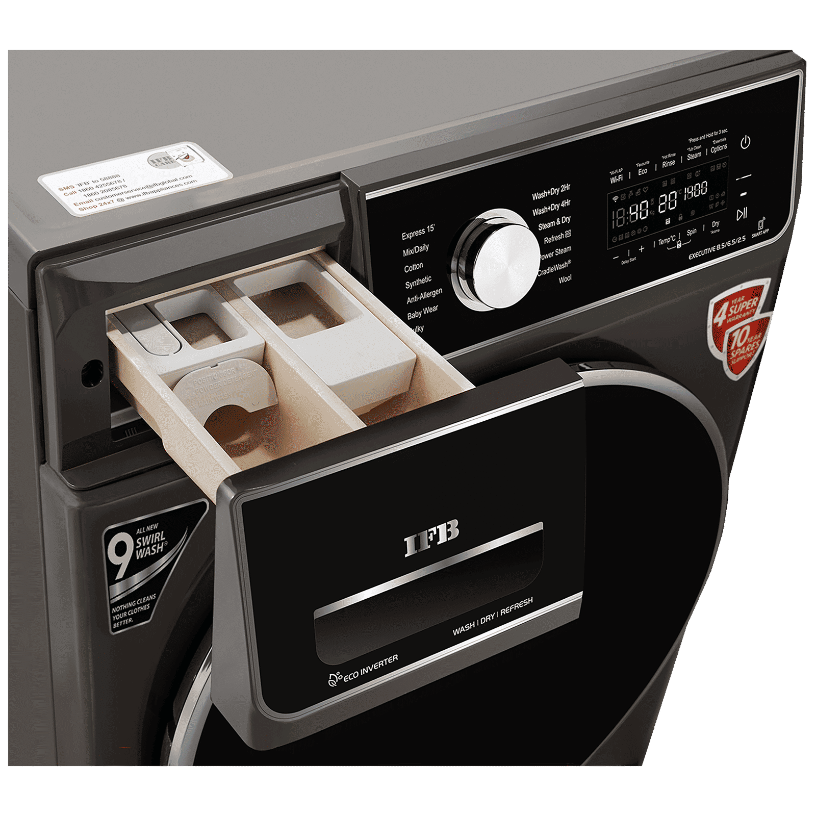 IFB 8.5/6.5 kg 5 Star Inverter Fully Automatic Front Load Washer Dryer (Executive ZXM, Power Steam Wash, Mocha)