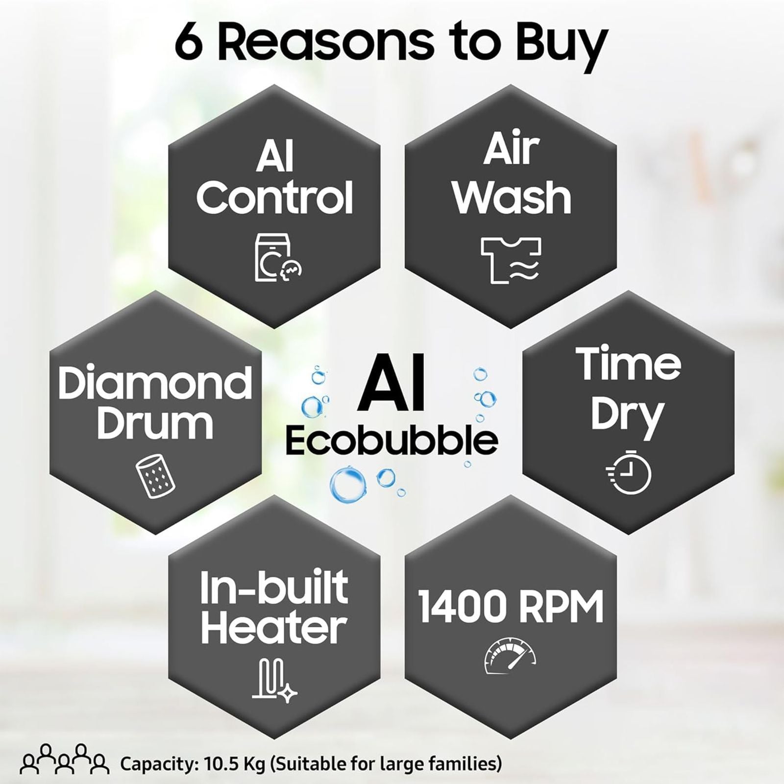 SAMSUNG 10.5/7 kg Inverter Fully Automatic Front Load Washer Dryer (WD10T704DBX/TL, AI Control Display, Inox)