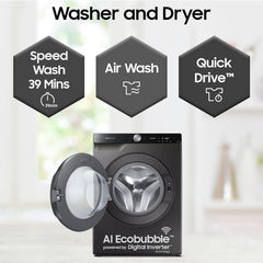 SAMSUNG 10.5/7 kg Inverter Fully Automatic Front Load Washer Dryer (WD10T704DBX/TL, AI Control Display, Inox)