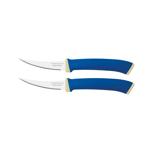 Felice 2-piece tomato knife set with stainless steel blades and blue polypropylene handles