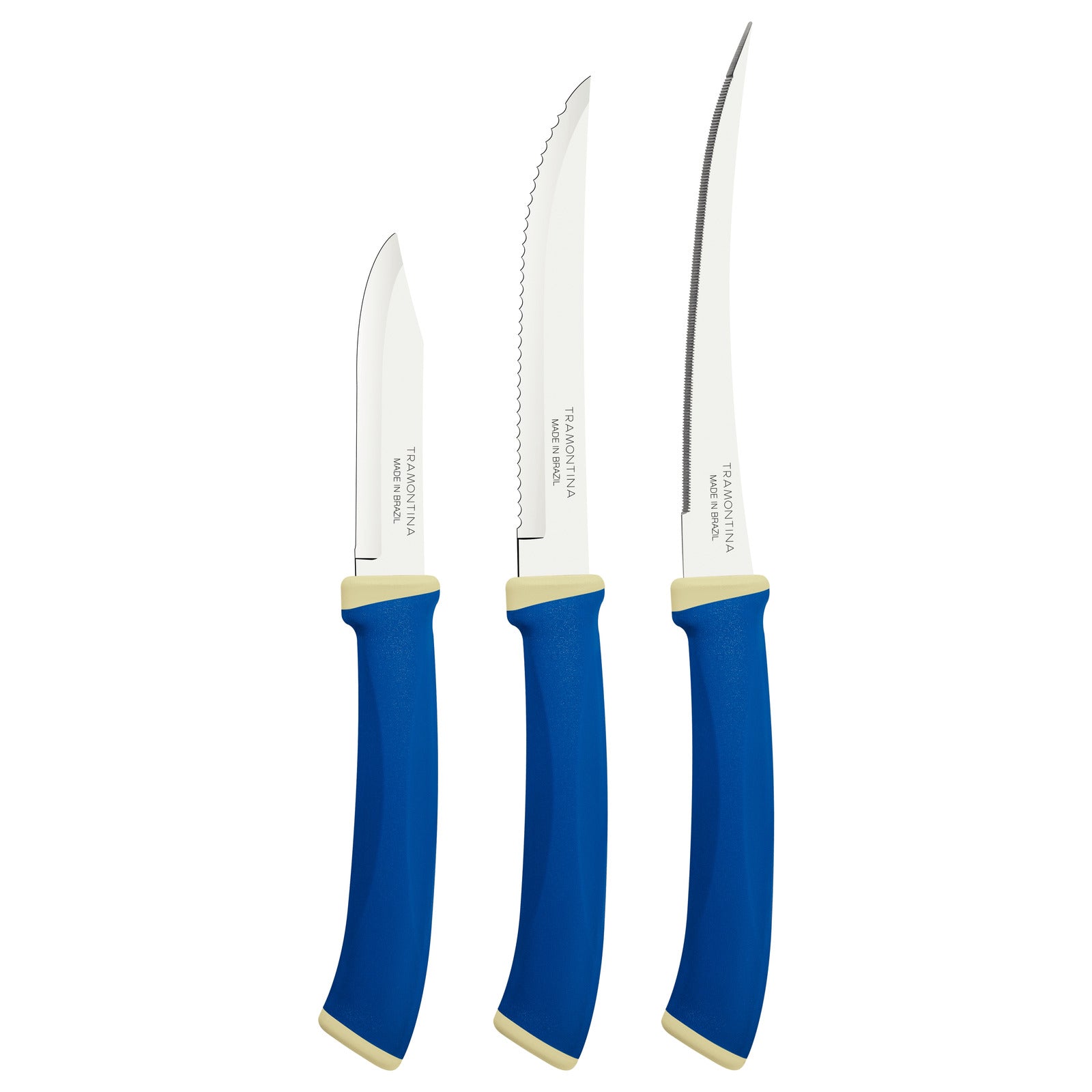 Felice knife set with stainless steel blades and blue polypropylene handles, 3 pieces