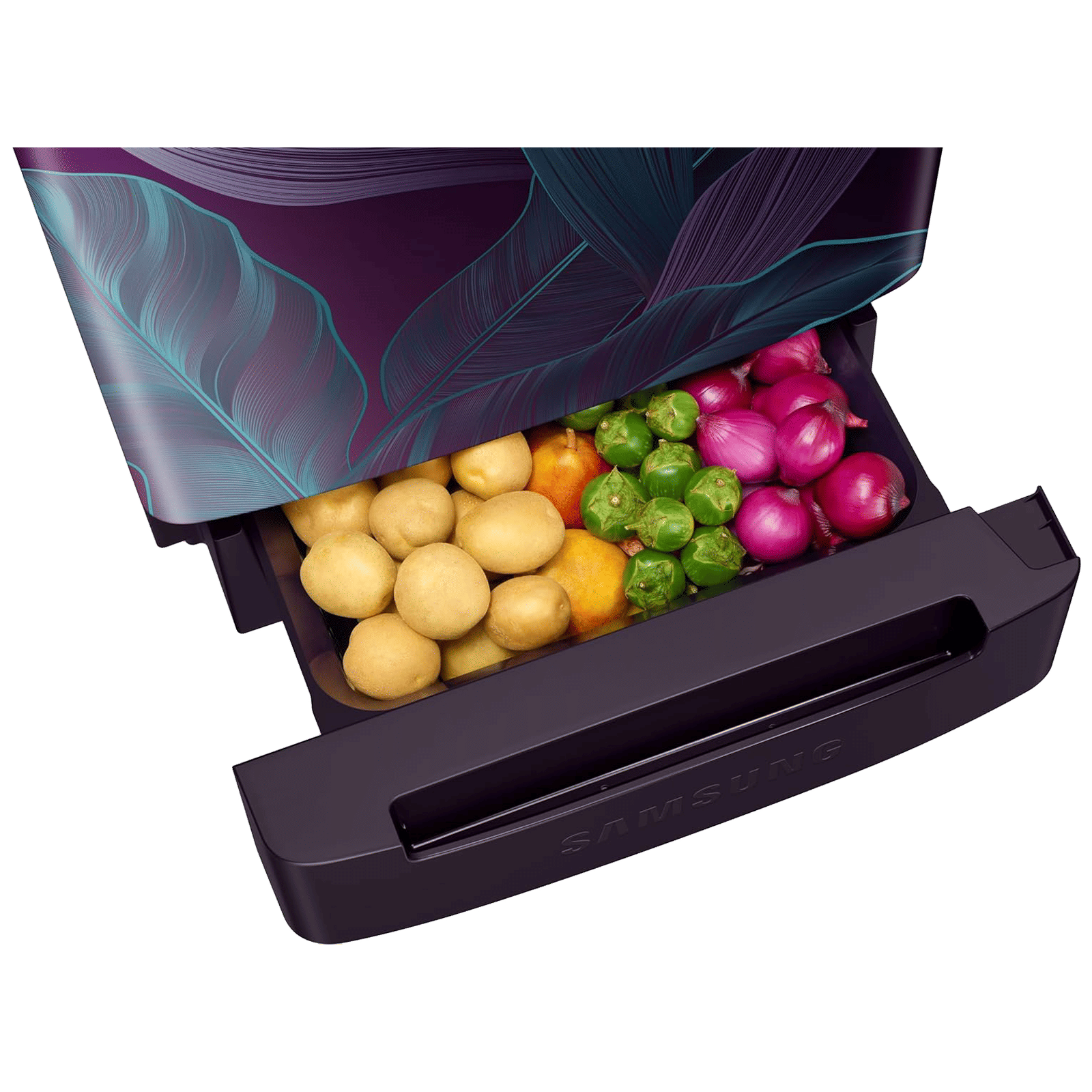 SAMSUNG Horizontal Curve 215 Litres 5 Star Direct Cool Single Door Refrigerator with Base Stand Drawer (RR23D2H259R/HL, Paradise Bloom Purple)