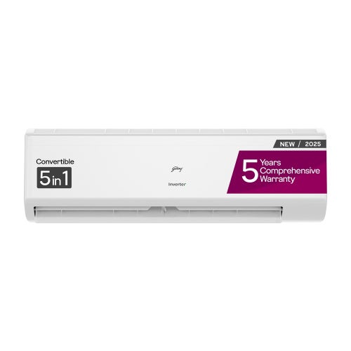 Godrej 1.5 Ton 5 Star Inverter Split AC | 5-in-1 Convertible | Heavy Duty Cooling | Pure Air Filter | Silent Operation | Smart Diagnosis | Self Clean Tech (SIC18ITC5-WYD, White) 2025 Model