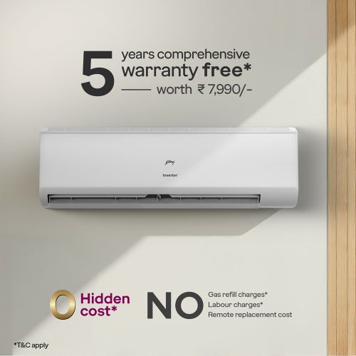 Godrej 1.5 Ton 5 Star Inverter Split AC | 5-in-1 Convertible | Heavy Duty Cooling | Pure Air Filter | Silent Operation | Smart Diagnosis | Self Clean Tech (SIC18ITC5-WYD, White) 2025 Model