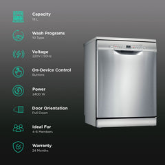 BOSCH Series 6 13 Place Settings Free Standing Dishwasher with Glass Protection Technology (Silver Inox)