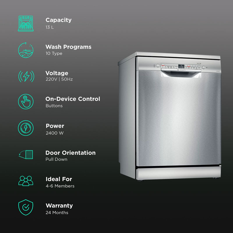 BOSCH Series 6 13 Place Settings Free Standing Dishwasher with Glass Protection Technology (Silver Inox)