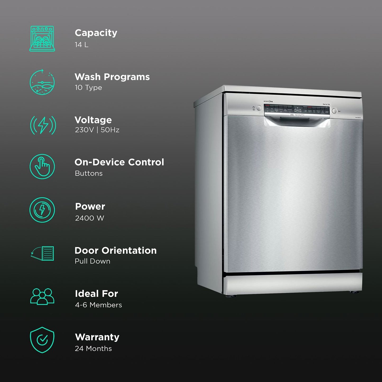 BOSCH Series 6 14 Place Settings Free Standing Dishwasher with Triple Rackmatic System (Silver Inox)