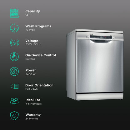 BOSCH Series 6 14 Place Settings Free Standing Dishwasher with Triple Rackmatic System (Silver Inox)