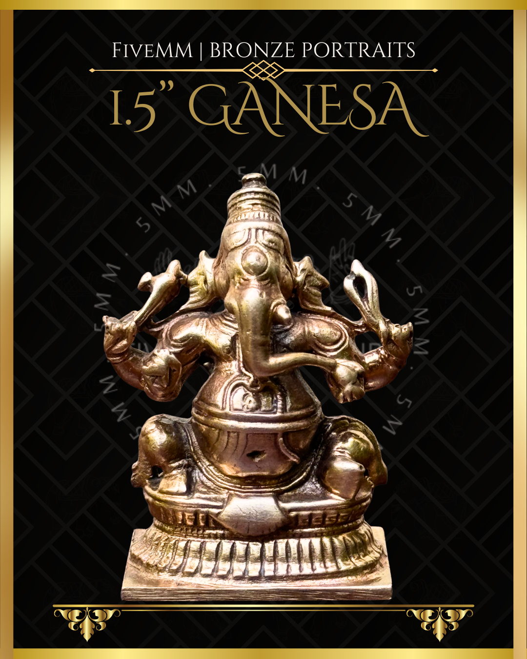 Ganesa Panchaloha Bronze Icon - 1.5" Seated (Trunk:Left) - Polished finish