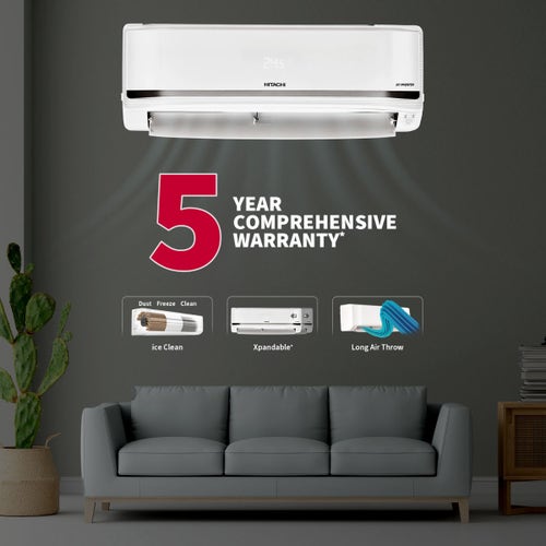 Hitachi 1.5 Ton 5 Star Inverter Split AC | 100% Copper | ice Clean Technology | 4 Way Swing | Xpandable+ (Yoshi 5500 STXL, RAS.V518PCCISH1 | White) 2025 Model