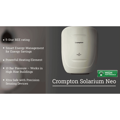 Crompton Solarium Neo 6 Litres 4 Star Vertical Storage Water Geyser with Glass Coated Incoloy Heating Element (White)