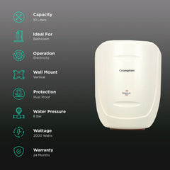 Crompton Solarium Neo 10 Litres 5 Star Vertical Storage Water Geyser with Glass Coated Incoloy Heating Element (White)