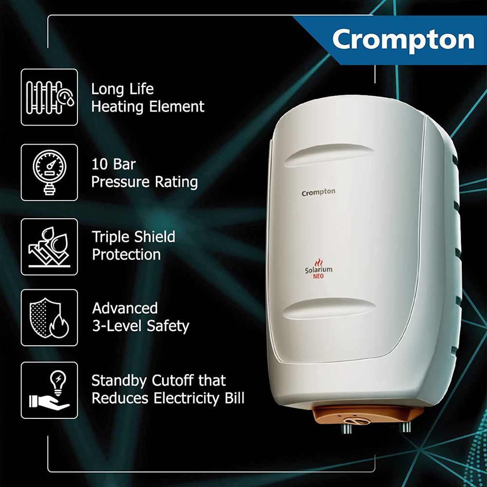 Crompton Solarium Neo 25 Litre 5 Star Vertical Storage Geyser with Anti Siphon Protection (Ivory)