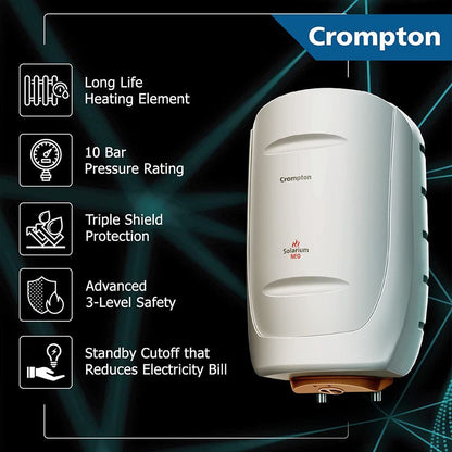 Crompton Solarium Neo 25 Litre 5 Star Vertical Storage Geyser with Anti Siphon Protection (Ivory)