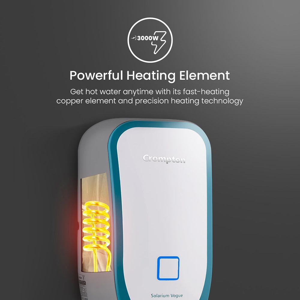 Crompton Solarium Vogue 3 Litre Vertical Instant Geyser with Rust Proof (White & Turquoise Blue)