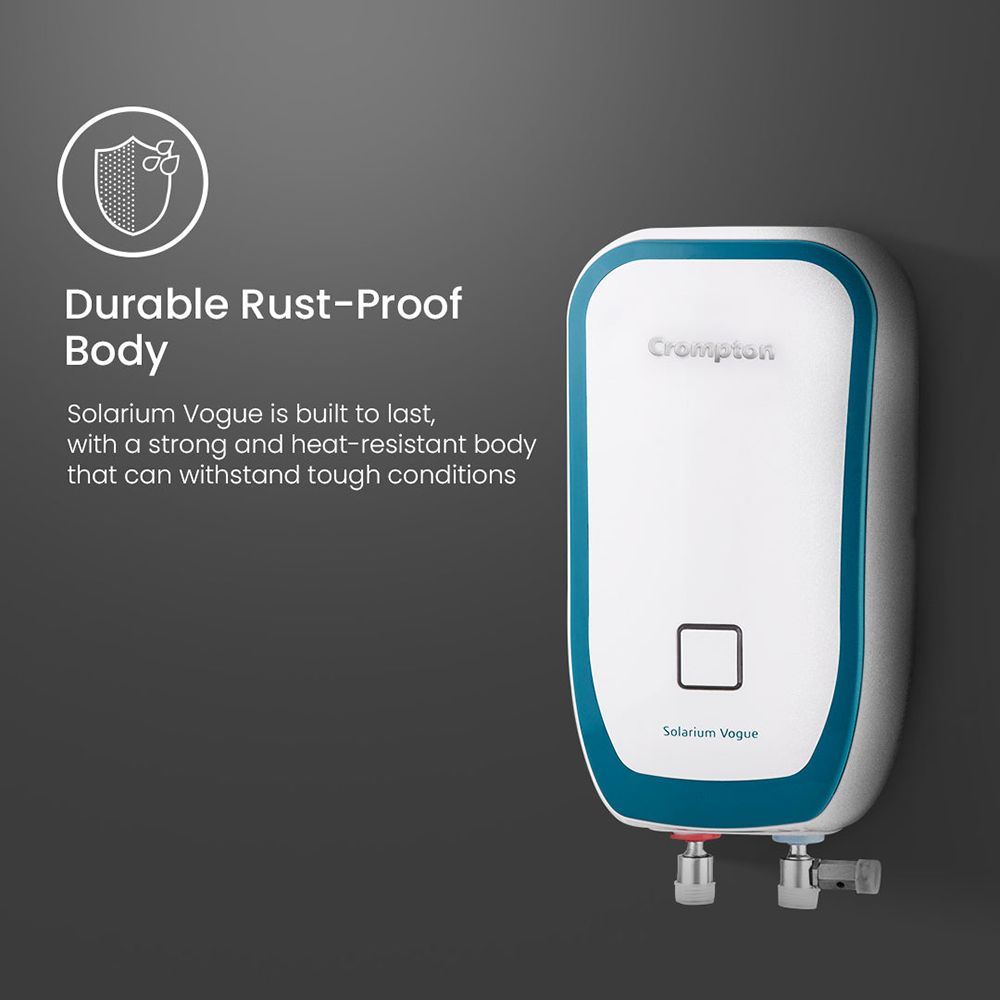 Crompton Solarium Vogue 3 Litre Vertical Instant Geyser with Rust Proof (White & Turquoise Blue)
