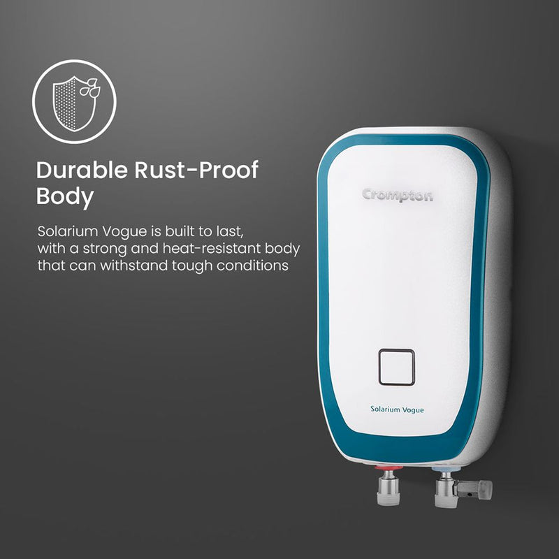 Crompton Solarium Vogue 3 Litre Vertical Instant Geyser with Rust Proof (White & Turquoise Blue)