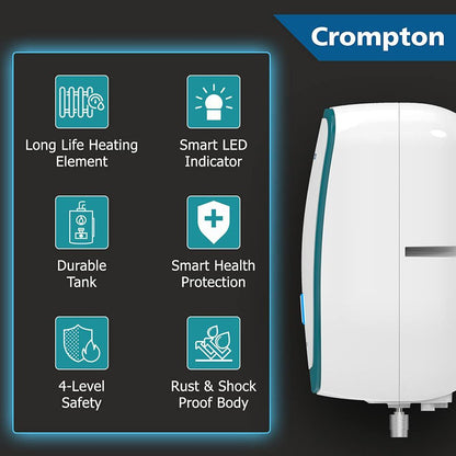 Crompton Solarium Vogue 3 Litre Vertical Instant Geyser with Rust Proof (White & Turquoise Blue)