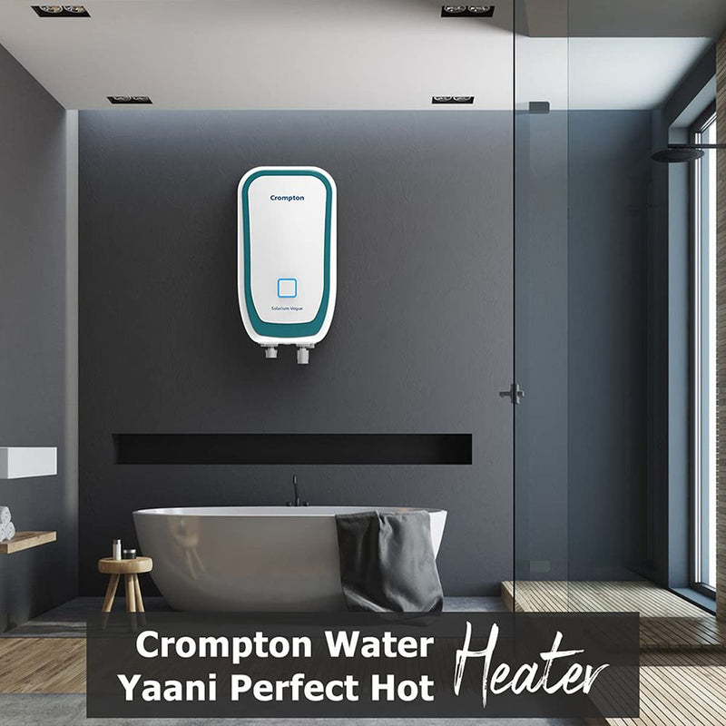 Crompton Solarium Vogue 3 Litre Vertical Instant Geyser with Rust Proof (White & Turquoise Blue)