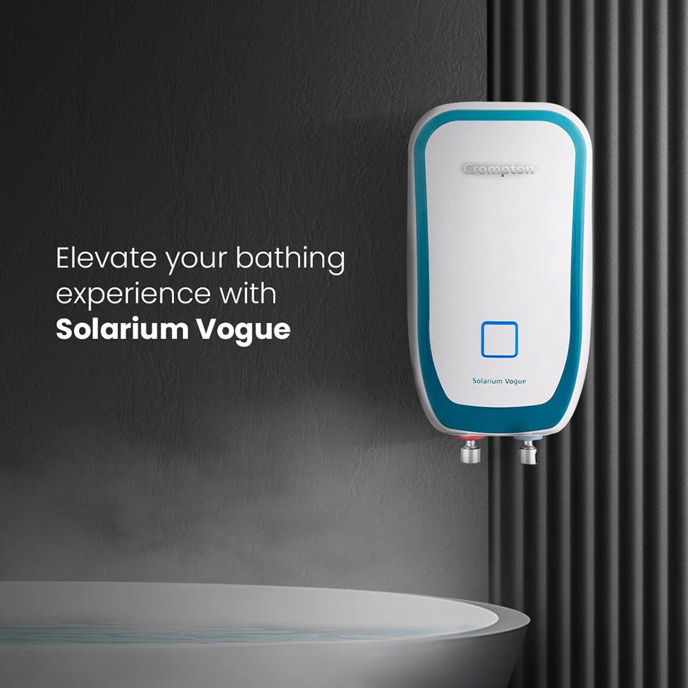 Crompton Solarium Vogue 3 Litre Vertical Instant Geyser with Rust Proof (White & Turquoise Blue)