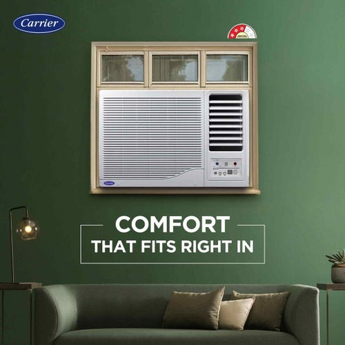 Carrier 2 Ton 3 Star Fixed Speed Window AC | 100% Copper | Energy Saver Mode | Turbo Mode | Remote Control (Estrella FX | White) 2025 Model