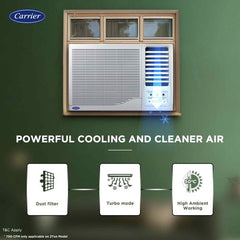 Carrier 2 Ton 3 Star Fixed Speed Window AC | 100% Copper | Energy Saver Mode | Turbo Mode | Remote Control (Estrella FX | White) 2025 Model